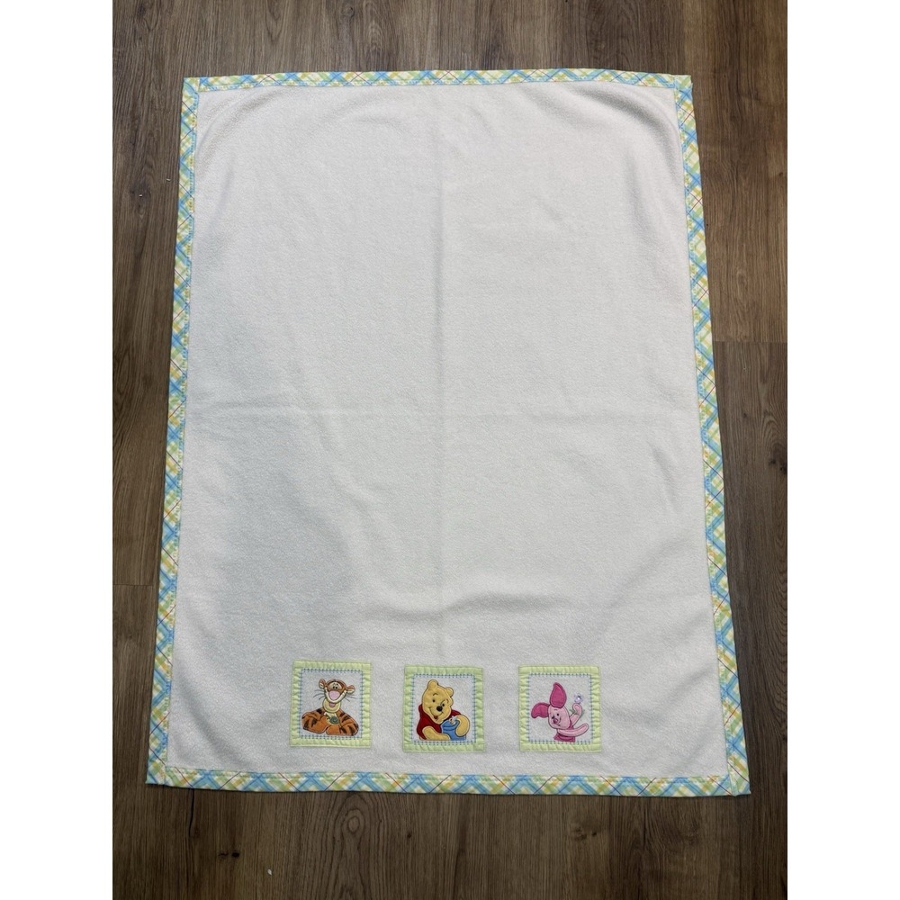 VTG Disney Winnie The Pooh Tigger Piglet Baby‎ Blanket Ivory Fleece 29.5x38.5"